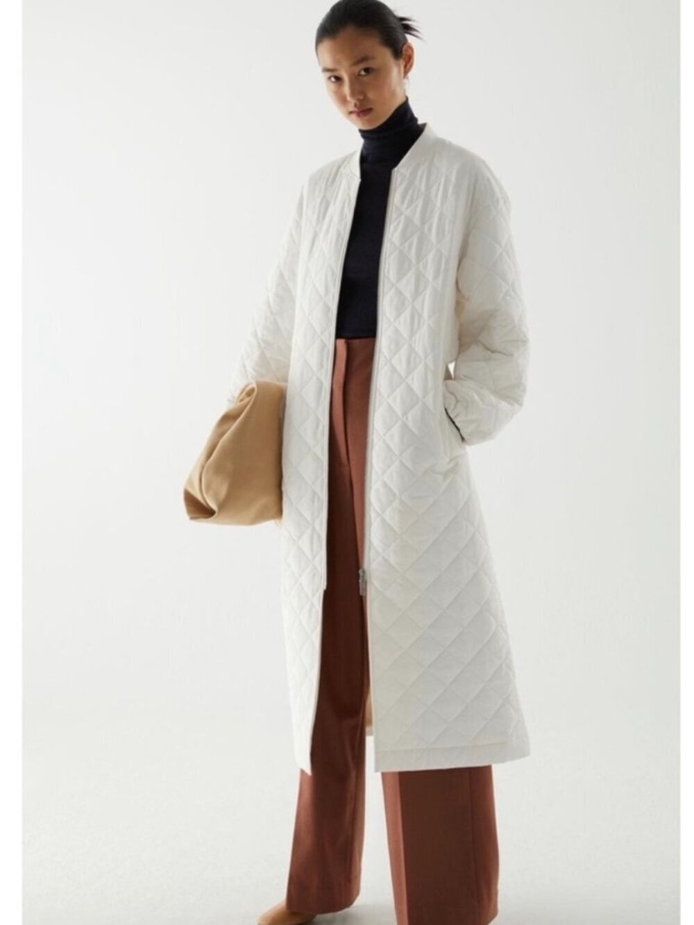 COS Longline Quilted Coat in white Women's size 2